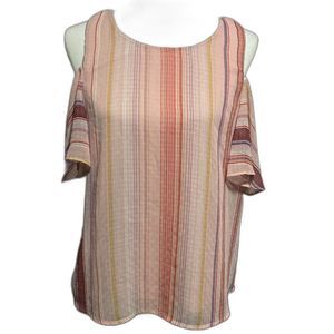 Large Lily White Pink Striped Exposed Shoulder Top